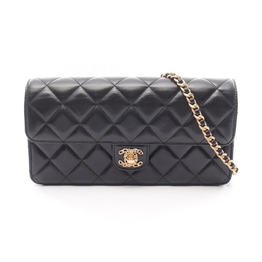 Chanel Matelasse Shoulder Bag Lambskin Sheepskin Black
